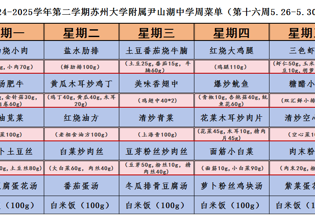 2024-2025学年第二学期苏州大学附属尹山湖中学周菜单（第十六周5.26-5.30）				