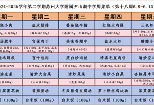 2024-2025学年第二学期苏州大学附属尹山湖中学周菜单（第十八周6.9-6.13）				