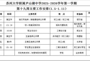 苏州大学附属尹山湖中学2025-2026学年第一学期第十九周工作安排